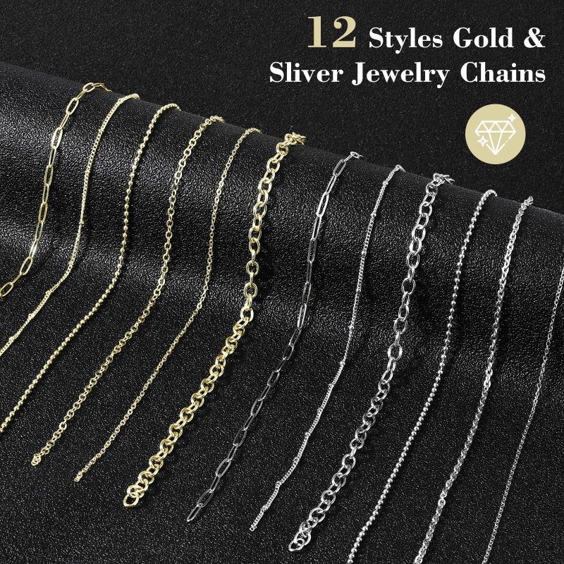 Zplontya 18K Necklace Chains for Jewelry Making Kit 381PCS Include 50Ft 12 Rolls Gold/Silver Jewelry Chains and Charms,Jump Rings,Pliers&Accessories for DIY Necklace Bracelet Keychain Crafting Gifts - Image 2