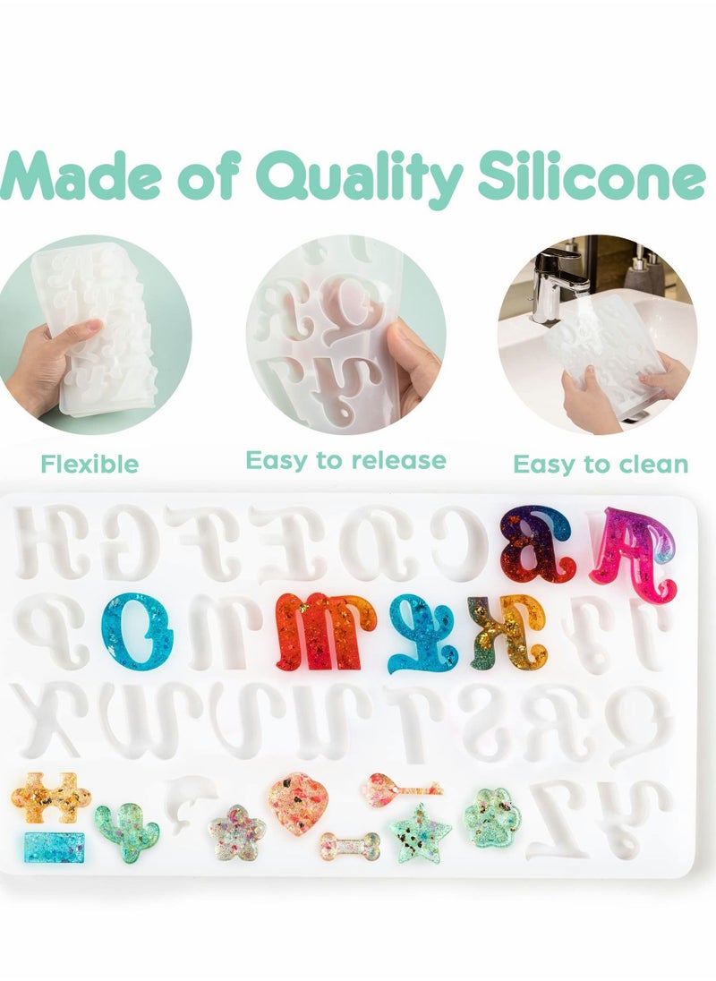 Excefore 182Pcs Silicone Alphabet Resin Molds Kit, Letter Number Epoxy Casting Keychain Making Set with 1 Hand Drill 2 Bits 30 Key Rings 100 Screw Pins  - Image 2