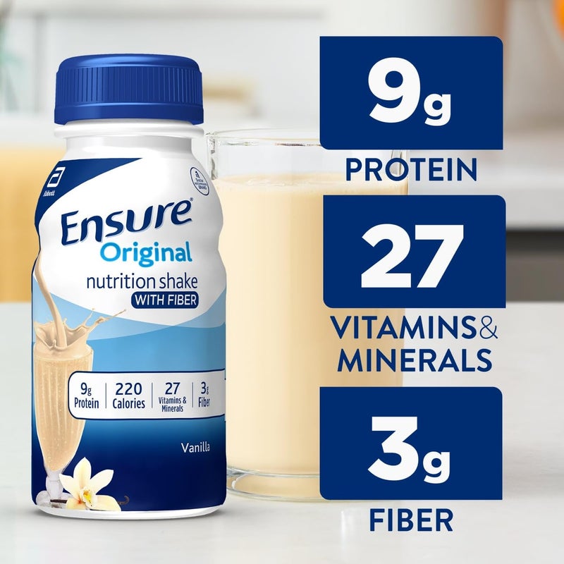 Ensure Original Vanilla Nutrition Shake with Fiber| Meal Replacement Shake | Ready To Drink | 9g Protein, 27 Vitamins and Minerals | 8 fl oz - 24 Pack - Image 3