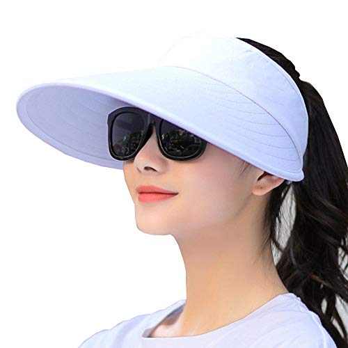 CAMOLAND Sun Visor Hats Women Large Brim Summer UV Protection Beach Cap White - Image 1