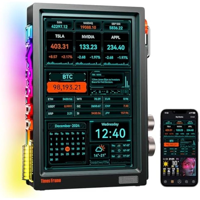 Divoom Times Frame-10.1 Digital Picture Frame Transparent IPS Smart Linux OS with RGBLED Rotary Knob WiFi 64GB 400+Clock Faces Widget 50+API Feeds Gift Mode Pixel Art Community Personalized Display - Image 1