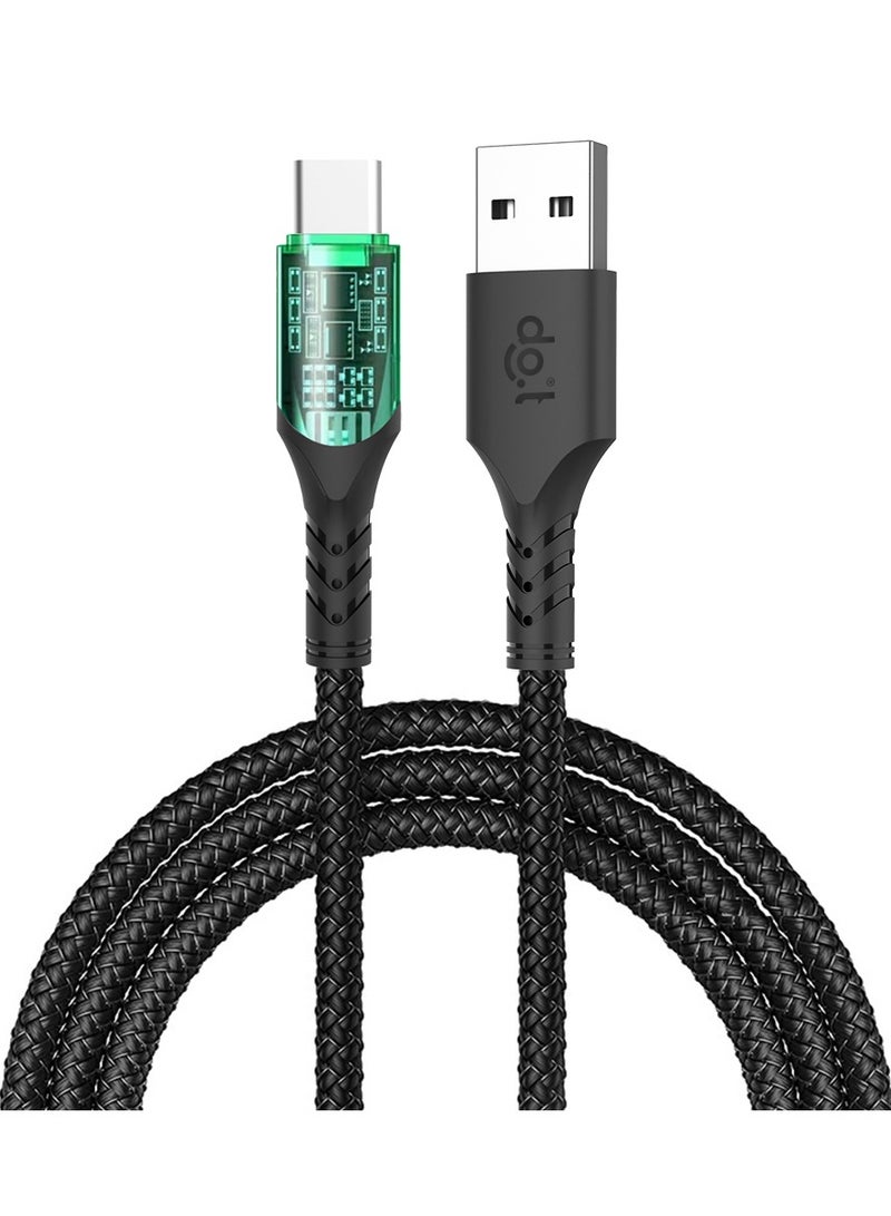 DOIT 3A Nylon Braided Charging Data Cable [Type USB to C], Fast Data Transmission Sync & Charging Speed upto 480mbps, Universal Compatibility| See Through Design With Intelligent Display Lamp [150 cm] - Image 1