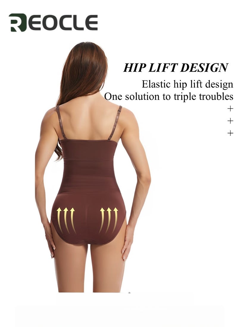 REOCLE Women's Shapewear Bodysuit Tummy Control Body Shaper Seamless Sculpting Waist Bodysuit Spaghetti Strap Shapewear - Image 5