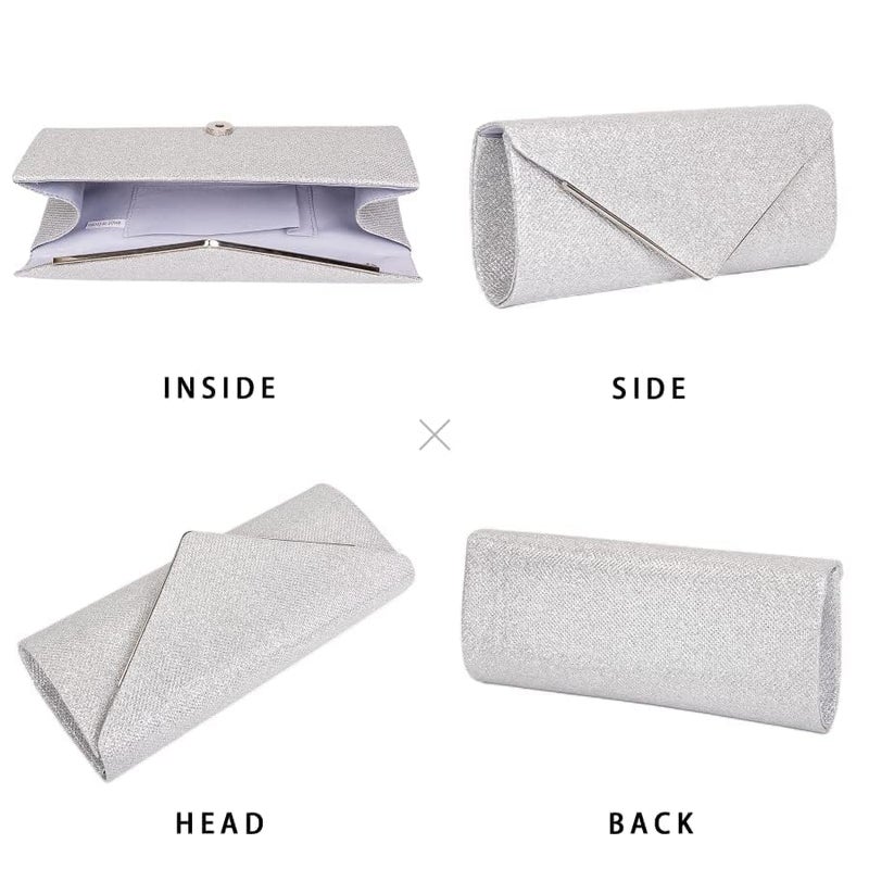 Larcenciel Clutch Purses for Women, Sparkling Envelope Evening Bag with Detachable Chain (Sliver) - Image 5