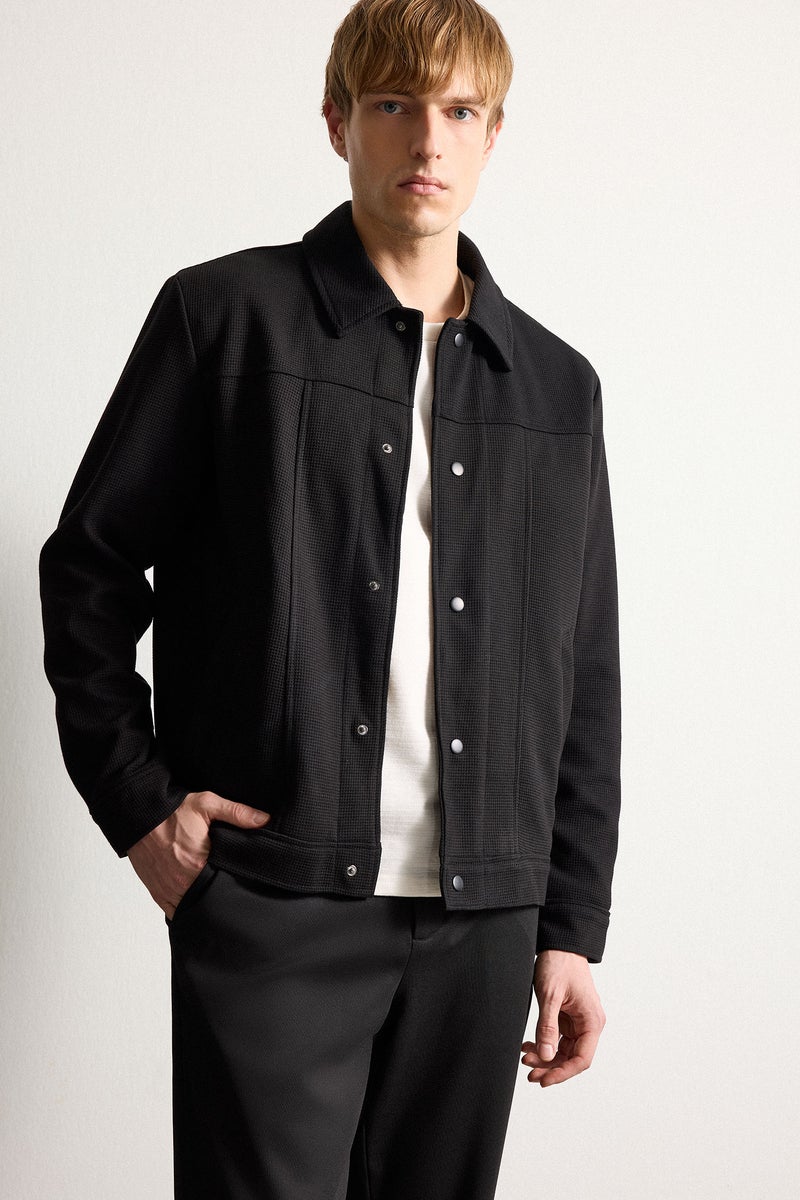 DeFacto Black Man Regular Fit Polo Collar Jacket Casual - Image 1