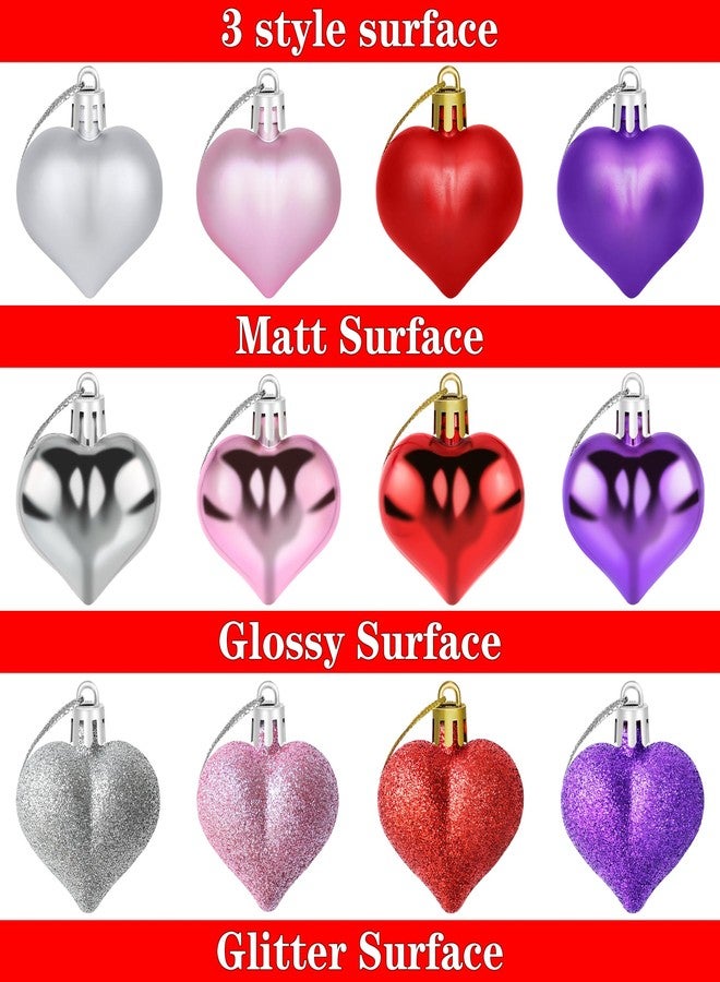 Yuronam 12 PCS Heart Ornaments 3 Different Finishes Heart Shaped Hanging Ornaments for Valentine’s Day Wedding Christmas Tree Mother's Day Anniversary Party Decoration (Pink) - Image 3
