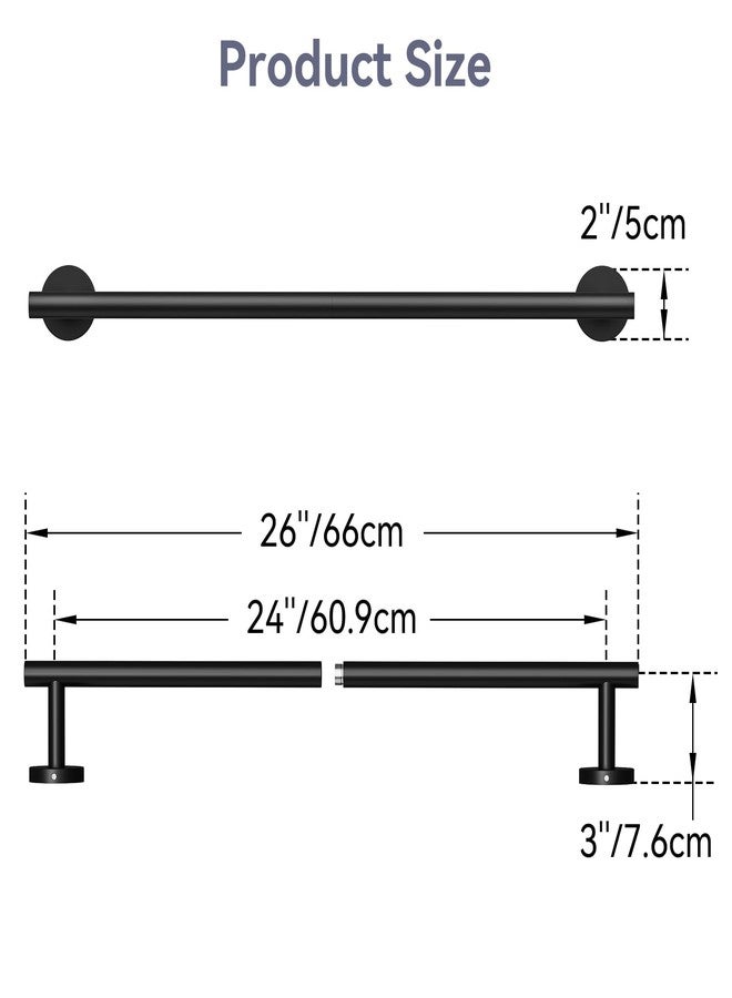 IOQ Matte Black Towel Bar, 26 Inch Towel Racks for Bathroom Useable Length 24 Inch Wall-Mounted, Bathroom Towel Rod Holder SUS304 Stainless Steel - Image 2