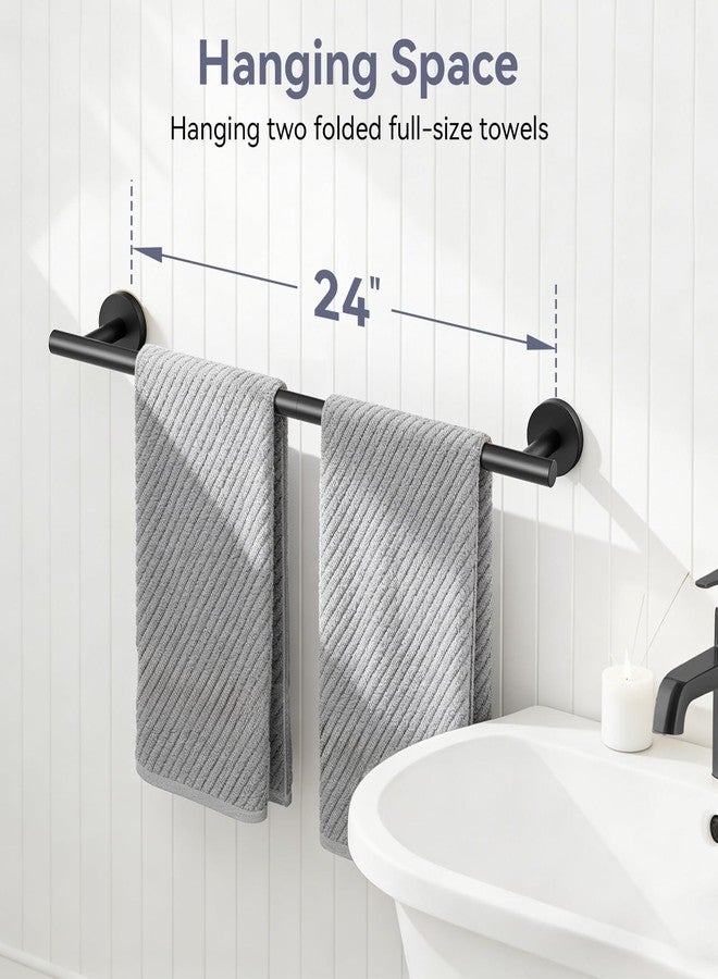IOQ Matte Black Towel Bar, 26 Inch Towel Racks for Bathroom Useable Length 24 Inch Wall-Mounted, Bathroom Towel Rod Holder SUS304 Stainless Steel - Image 5