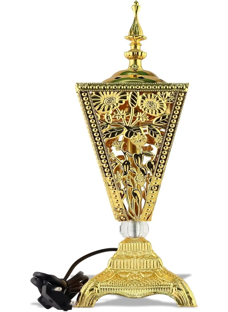 Arabian Electric Incense Burners metal Vintage Arabic Burner,Middle Eastern Incense Holder- Electric Incense Burner Bakhoor Suitable For Arabian Oud,Home, Hotel Decor (P.Gold) - Image 1