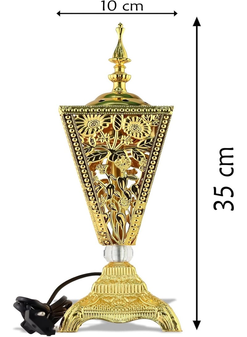 Arabian Electric Incense Burners metal Vintage Arabic Burner,Middle Eastern Incense Holder- Electric Incense Burner Bakhoor Suitable For Arabian Oud,Home, Hotel Decor (P.Gold) - Image 2
