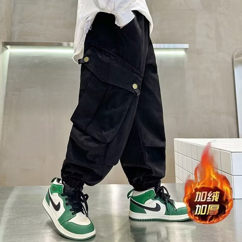 Boys' Pants Cordwork Pants Children'S Fleece-Lined Casual Pants Big Children'S Casual All-Match Handsome Trendy - Image 2