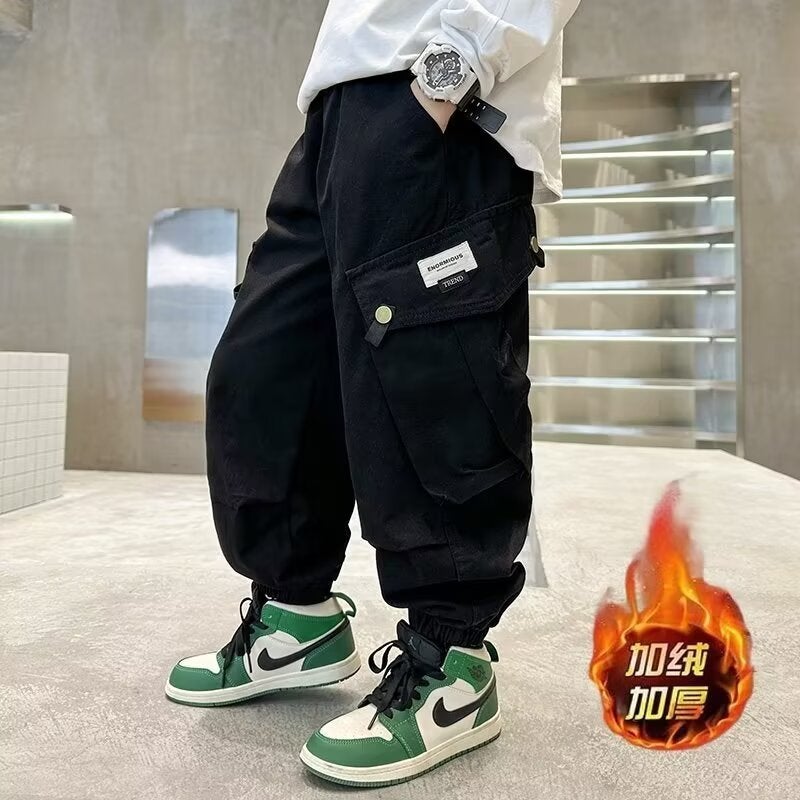 Boys' Pants Cordwork Pants Children'S Fleece-Lined Casual Pants Big Children'S Casual All-Match Handsome Trendy - Image 3