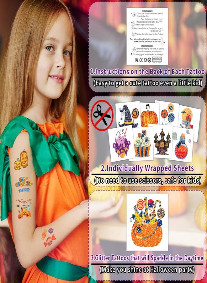 Partywind 408 PCS Glitter Tattoos for Kids' Halloween Party Supplies, Individually Wrapped Cut Tattoos for Goodie Bag Stuffers, Trick or Treat Party Decorations - Image 2