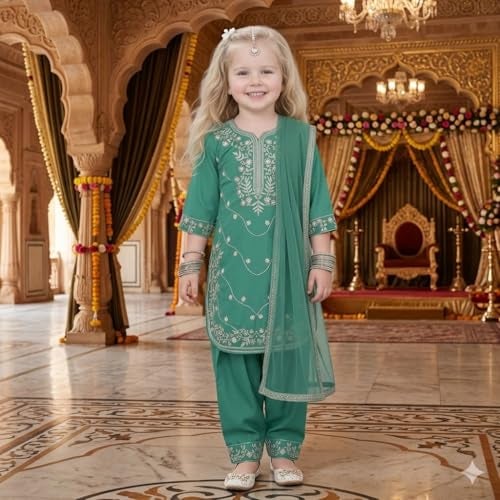 A.T.U.N. (ALL THINGS UBER NICE) Elegant Embroidered Heavy Thread Work 3 Piece Salwar Suit Set with Dupatta for Girls | Traditional Festive Ethnic Wear Party Outfit - Image 2