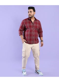 Instafab Plus Men's Maroon Red Chalk Tartan Plaid Shirt  - Image 3