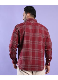 Instafab Plus Men's Maroon Red Chalk Tartan Plaid Shirt  - Image 5