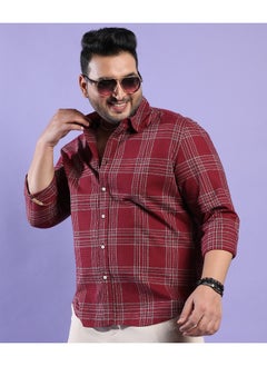 Instafab Plus Men's Maroon Red Chalk Tartan Plaid Shirt  - Image 2