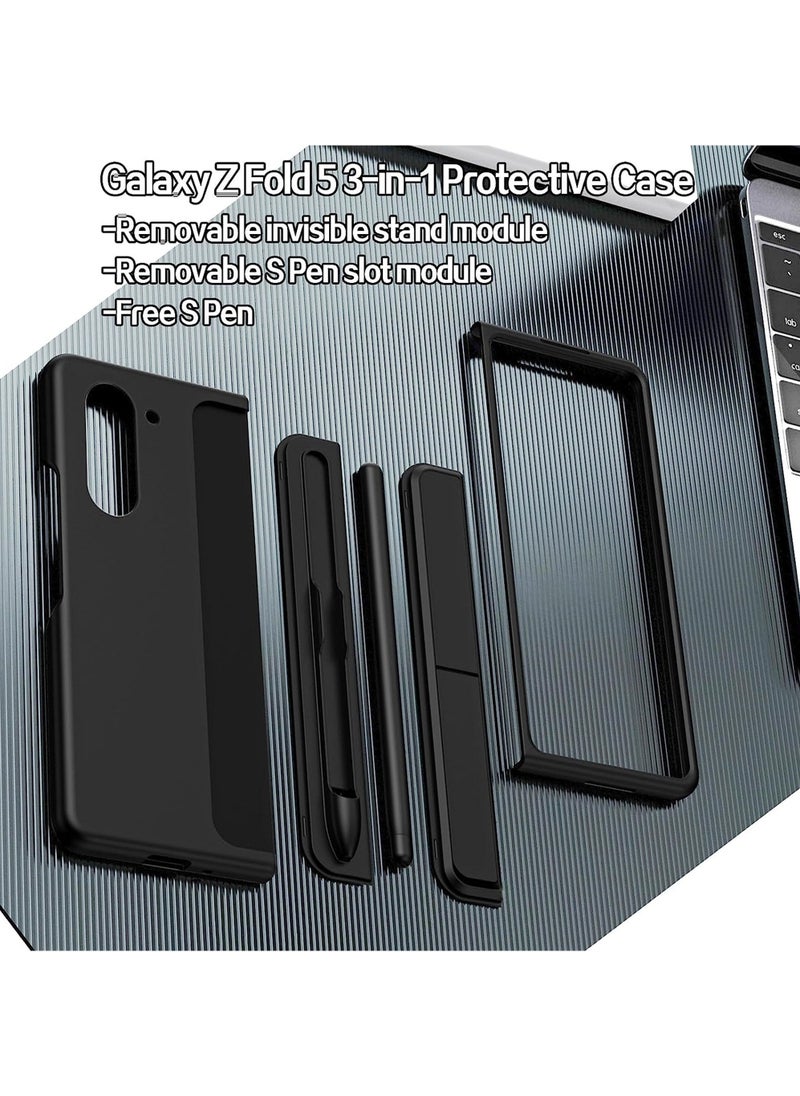For Samsung Galaxy Z Fold 5 Case with S Pen [Changable S Pen Holder & Kickstand ] [Support Wireless Charging] Matte Z Fold 5 Case Hard PC Shockproof Anti-Scratch Case for Samsung Z Fold 5