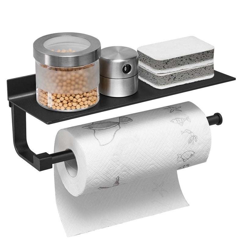 BESy حائط منشفة ورقي لاصق محفور على المطبخ 13 في شماعات لفة أنسجة الحمام مع مساحة تخزين مساحة الألومنيوم لماشية مع الغراء أو الجدار مع مسامير أسود غير لامع - Image 1