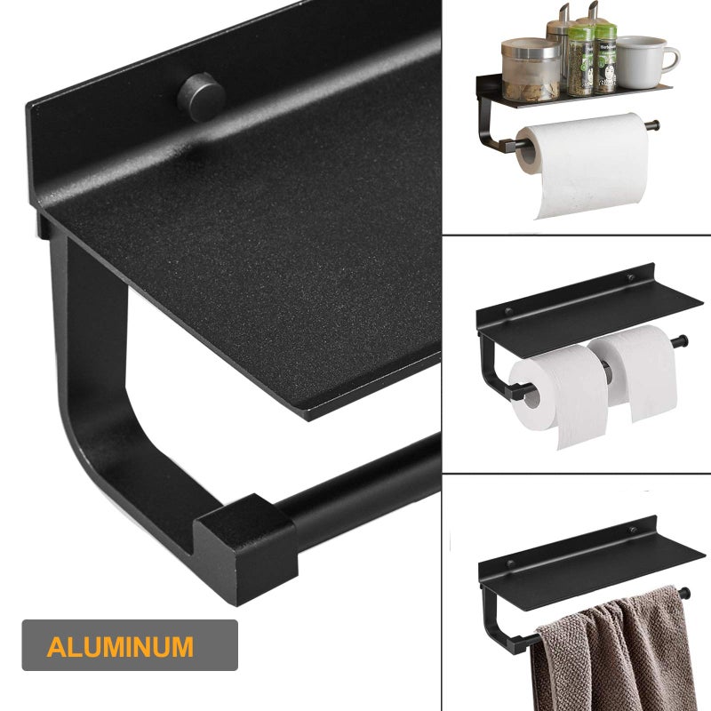 BESy حائط منشفة ورقي لاصق محفور على المطبخ 13 في شماعات لفة أنسجة الحمام مع مساحة تخزين مساحة الألومنيوم لماشية مع الغراء أو الجدار مع مسامير أسود غير لامع - Image 4