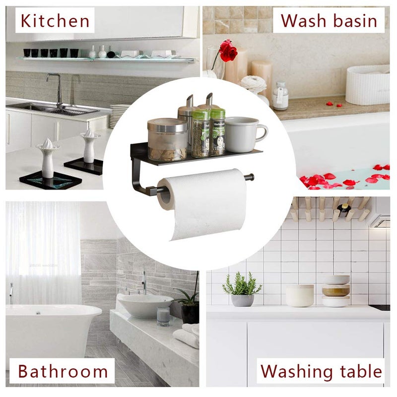 BESy حائط منشفة ورقي لاصق محفور على المطبخ 13 في شماعات لفة أنسجة الحمام مع مساحة تخزين مساحة الألومنيوم لماشية مع الغراء أو الجدار مع مسامير أسود غير لامع - Image 5