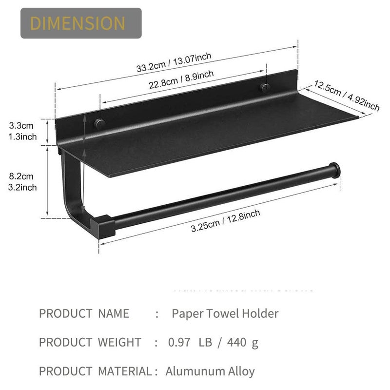 BESy حائط منشفة ورقي لاصق محفور على المطبخ 13 في شماعات لفة أنسجة الحمام مع مساحة تخزين مساحة الألومنيوم لماشية مع الغراء أو الجدار مع مسامير أسود غير لامع - Image 3