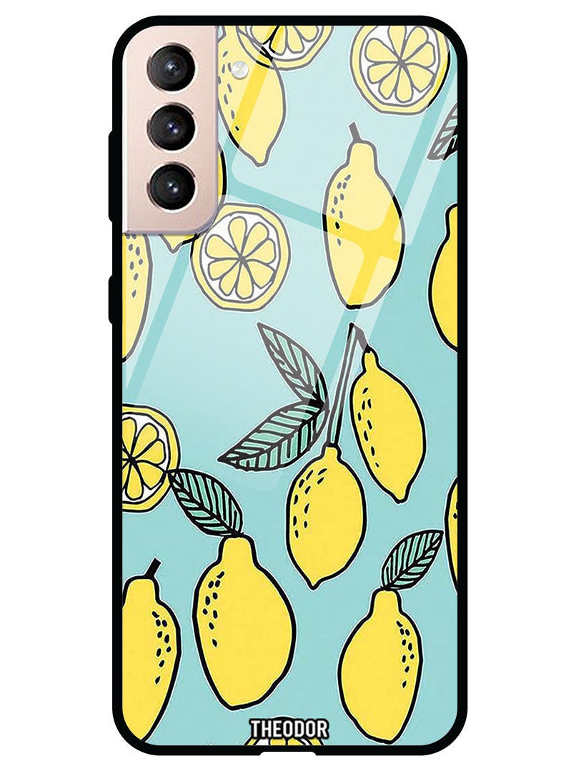 Theodor Protective Tempered Glass Case Cover Samsung Galaxy S21  Lemons Background Turqoise - Image 1