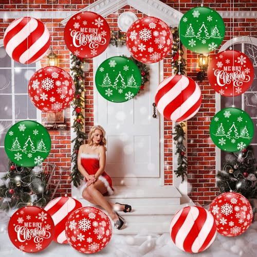 Jetec 16 Pcs 9 Inch Large Inflatable Christmas Balls Outdoor Decorations PVC Inflatable Christmas Decorated Ball Ornaments Large Outdoor Tree Ornaments for Xmas Porch Lawn Yard Holiday - Image 1