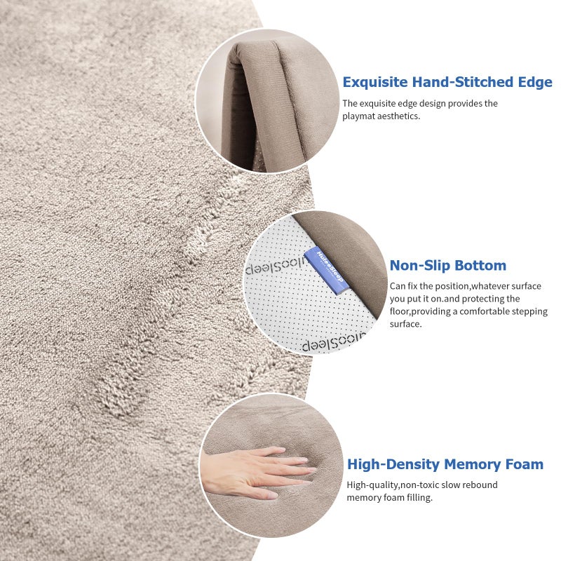 Huloo Sleep Baby Play Mat for Floor,1.3" Thick Memory Foam Tummy Time Mat for Toddlers,Infants,Kids,Water-Repellent Soft Nursery Rug,Extra Large Non Slip for Crawling&Yoga,Tatami Style for Living Room(Beige) - Image 2