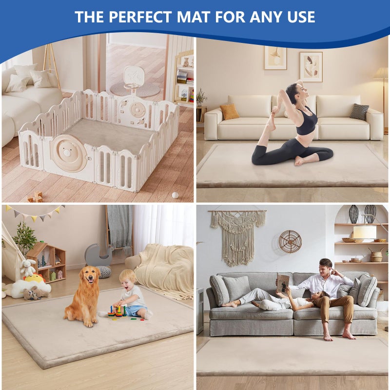Huloo Sleep Baby Play Mat for Floor,1.3" Thick Memory Foam Tummy Time Mat for Toddlers,Infants,Kids,Water-Repellent Soft Nursery Rug,Extra Large Non Slip for Crawling&Yoga,Tatami Style for Living Room(Beige) - Image 5
