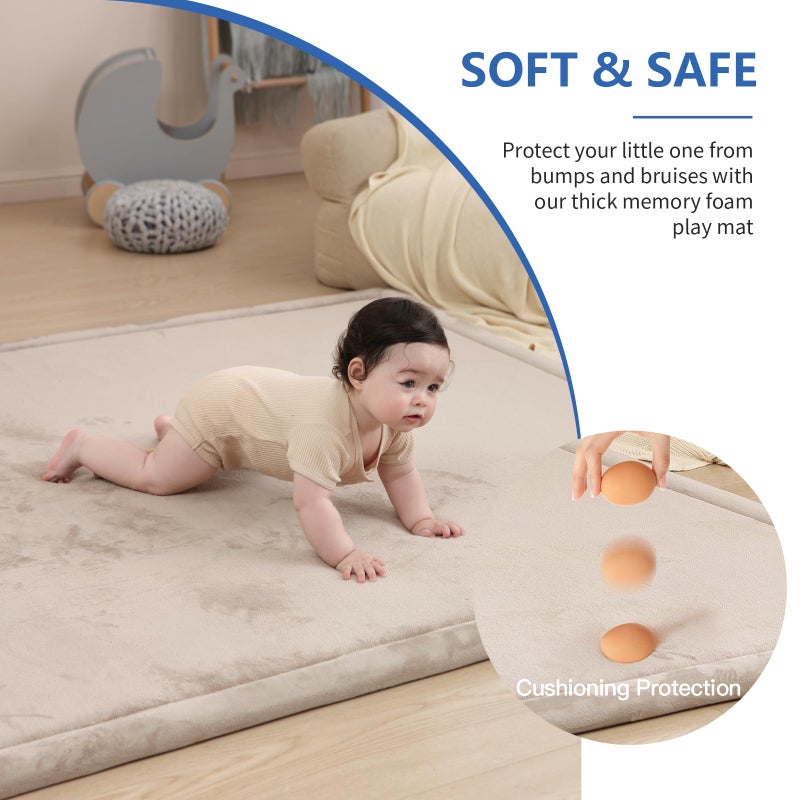 Huloo Sleep Baby Play Mat for Floor,1.3" Thick Memory Foam Tummy Time Mat for Toddlers,Infants,Kids,Water-Repellent Soft Nursery Rug,Extra Large Non Slip for Crawling&Yoga,Tatami Style for Living Room(Beige) - Image 3