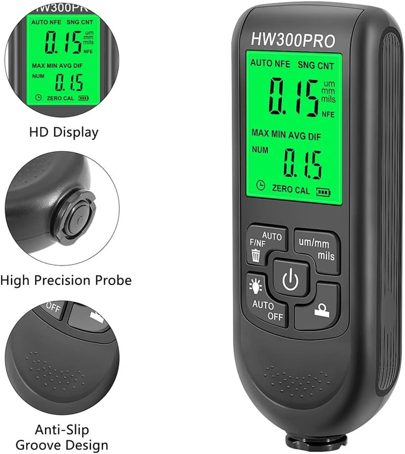EMVANV Paint Thickness Gauge, Digital Meter Probe Paint Thickness Gauge Zero Calibration Digital Display Car Coating LCD(Black) - Image 3