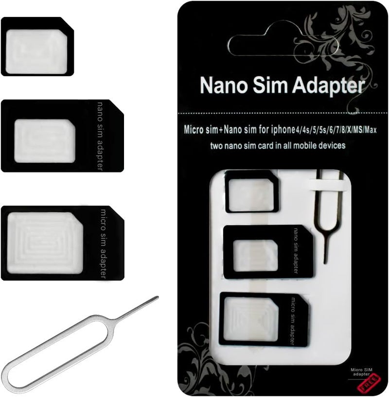 GranVela محولات بطاقة SIM، مجموعة محول 4 في 1 نانو/ميكرو/قياسي مع دبوس إخراج الدرج لجهاز iPhone، هواتف Android وأجهزة ميفي - 1 عبوة - Image 1
