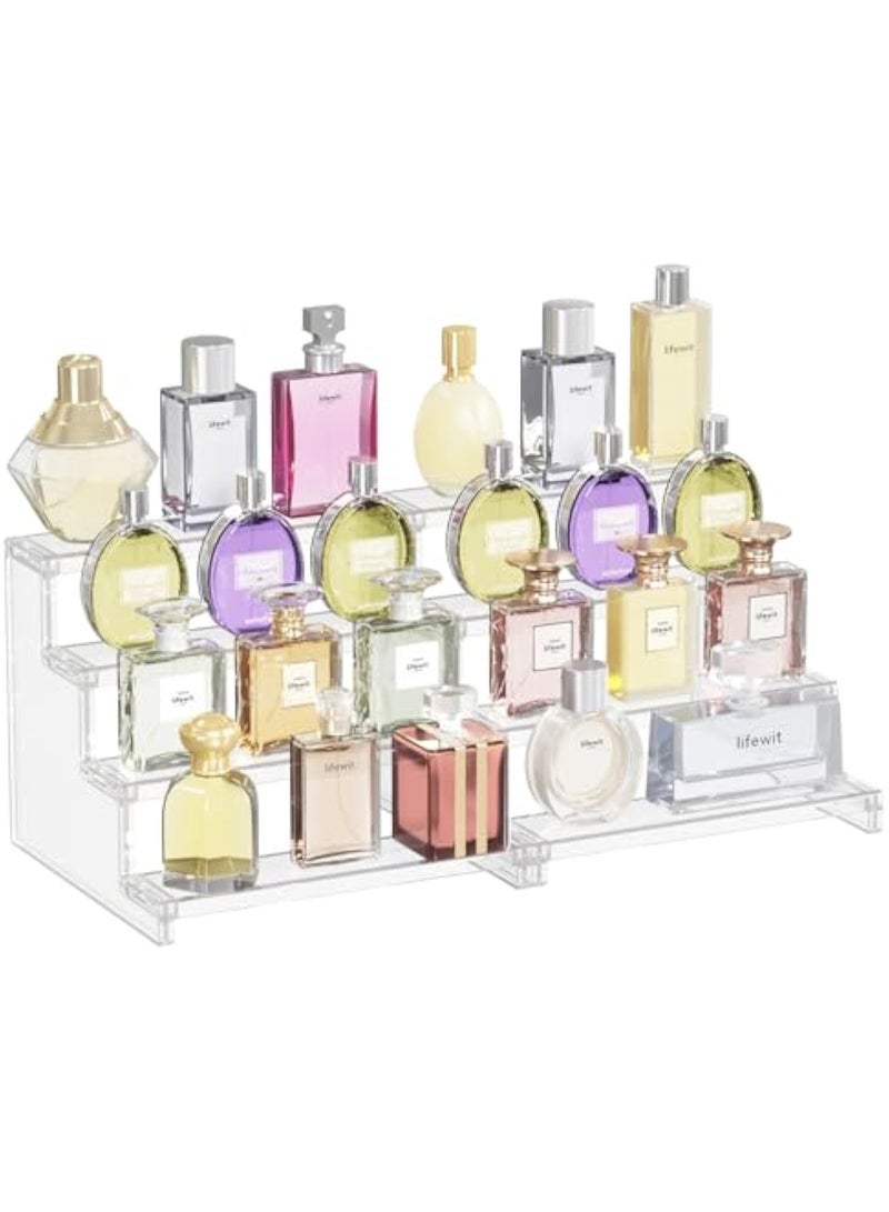 YelaJoy 4 Tier Clear Display Riser Stand, Tool-free Assembly, Plastic Organizers for Figures, Cupcake, Perfume, Dessert, Desktop Display Stand for Organize and Decoration, 10.9 Inch, 2-Pack - Image 1