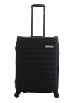 Discovery Motion PP and Polyester Medium Check-In Luggage Black, Durable Lightweight Unbreakable Suitcase, 4 Double Wheel With TSA Lock Trolley Bag (24 Inch).