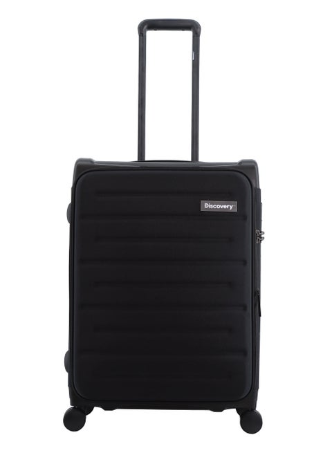 Discovery Motion PP and Polyester Medium Check-In Luggage Black, Durable Lightweight Unbreakable Suitcase, 4 Double Wheel With TSA Lock Trolley Bag (24 Inch).