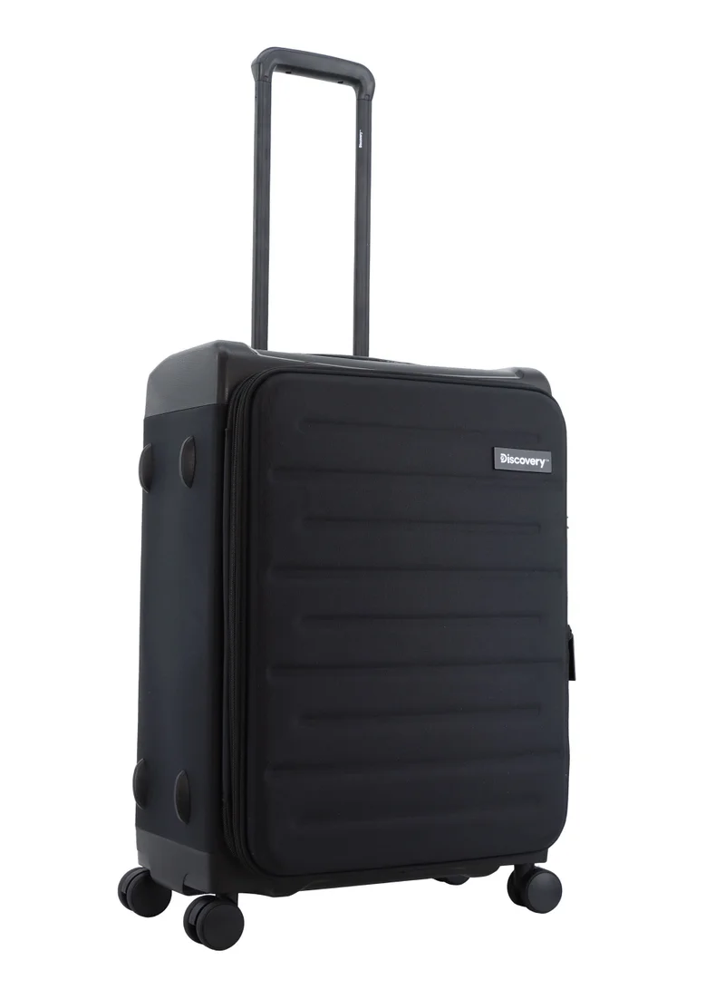 Discovery Discovery Motion PP and Polyester Medium Check-In Luggage Black, Durable Lightweight Unbreakable Suitcase, 4 Double Wheel With TSA Lock Trolley Bag (24 Inch).