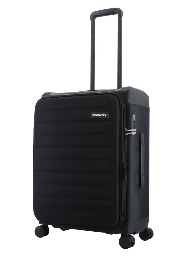 Discovery Discovery Motion PP and Polyester Medium Check-In Luggage Black, Durable Lightweight Unbreakable Suitcase, 4 Double Wheel With TSA Lock Trolley Bag (24 Inch).