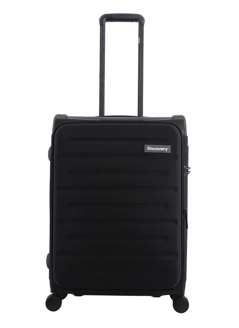 Discovery Discovery Motion PP and Polyester Medium Check-In Luggage Black, Durable Lightweight Unbreakable Suitcase, 4 Double Wheel With TSA Lock Trolley Bag (24 Inch).