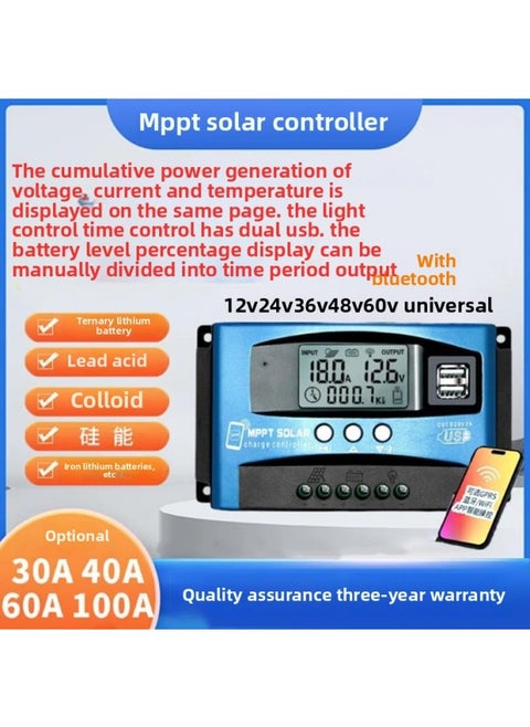 MPPT Solar Controller 30A100A Automatic Charging And Discharging Universal 12v24V36V48V60 Photovoltaic Generator-Color:Mppt 12v24v36v48v60v30a Universal Mobile Phone App Bluetooth
