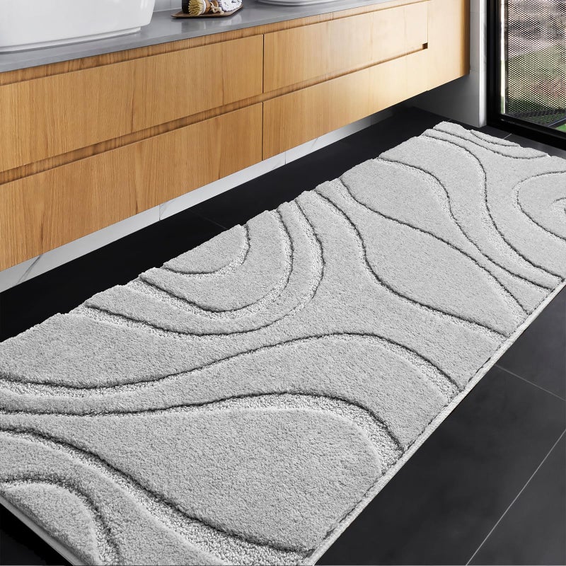 DEXDE Bathroom Rugs Mat Runner 24x60, Light Grey Bath Rugs Ultra Long Non-Slip Machine Washable Quick Dry Bath Mats Large Soft Absorbent Microfiber Carpet for Bathroom Floor Tub Shower - Image 1
