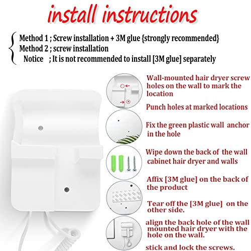 GMDQ Hotel Wall Mounted Hair Dryer for Bathroom,Restroom Professional Blow Dryer,with Stand Rack,Specialised Motor for Salon,Fast Drying - Gifts【Massage Comb,Screws+ Adhesive】 110V - Image 2