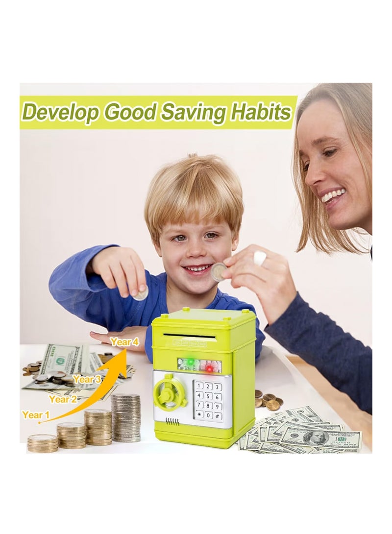 Refasy Piggy bank for boys, Money Electronic ATM Money Safe for Girls Password Piggy Coin for Kids Cash Coin Can Bank Toys for Boys Age 8-12(Green) - Image 2