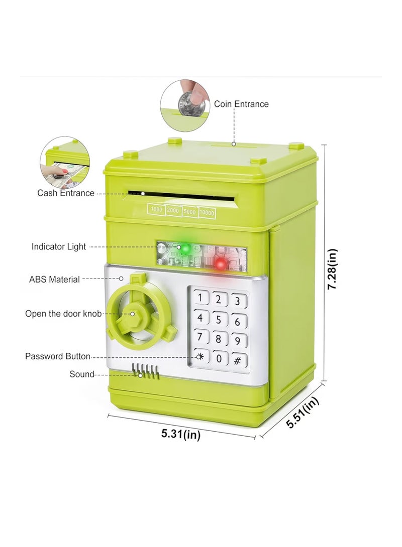 Refasy Piggy bank for boys, Money Electronic ATM Money Safe for Girls Password Piggy Coin for Kids Cash Coin Can Bank Toys for Boys Age 8-12(Green) - Image 3