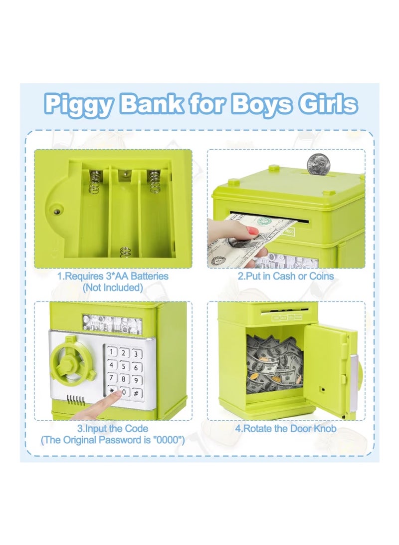 Refasy Piggy bank for boys, Money Electronic ATM Money Safe for Girls Password Piggy Coin for Kids Cash Coin Can Bank Toys for Boys Age 8-12(Green) - Image 4