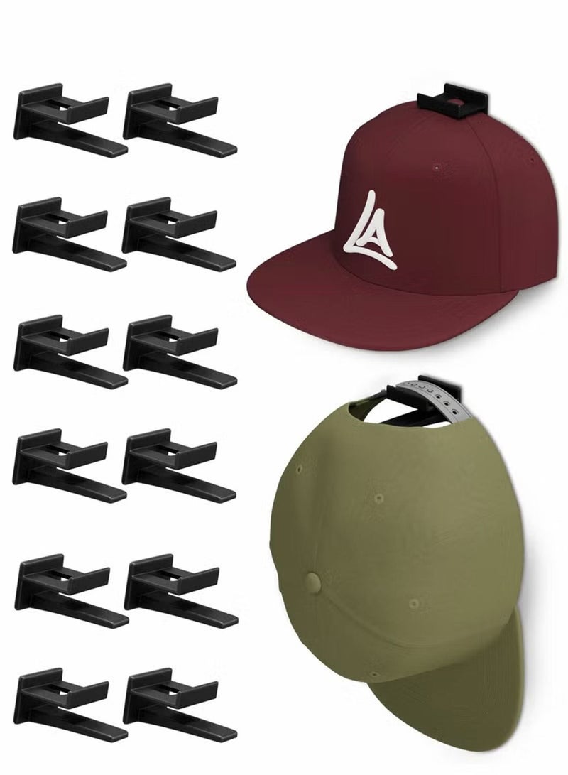 12 Pack Adhesive Hat Hooks for Wall Minimalist Hat Rack Design, No Drilling, Strong Hold Hat Hangers Black - Image 1