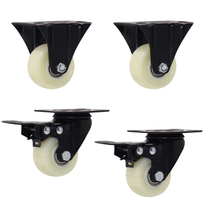 2 Inch White Nylon Swivel Plate Casters With Brake 120KG Load Capacity For Furniture - Image 1