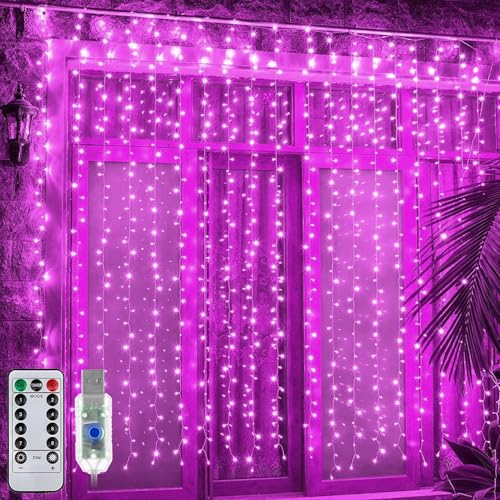 Litehom 300 LED Fairy Curtain String Lights – USB Powered Remote-Controlled Backdrop, Warm Ambience for Diwali, Navratri, Christmas & New Year Décor, (Pink) - Image 1