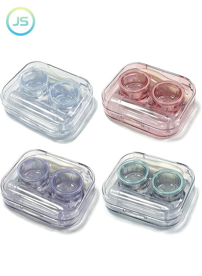 JS 4 Pack Flip Top Clear Contact Lens Case Travel Kit, Leak Proof Contact Case Holder with Tweezers Remover Tool, Contact Lens Soak Storage Kit for Travel & Home - Image 1