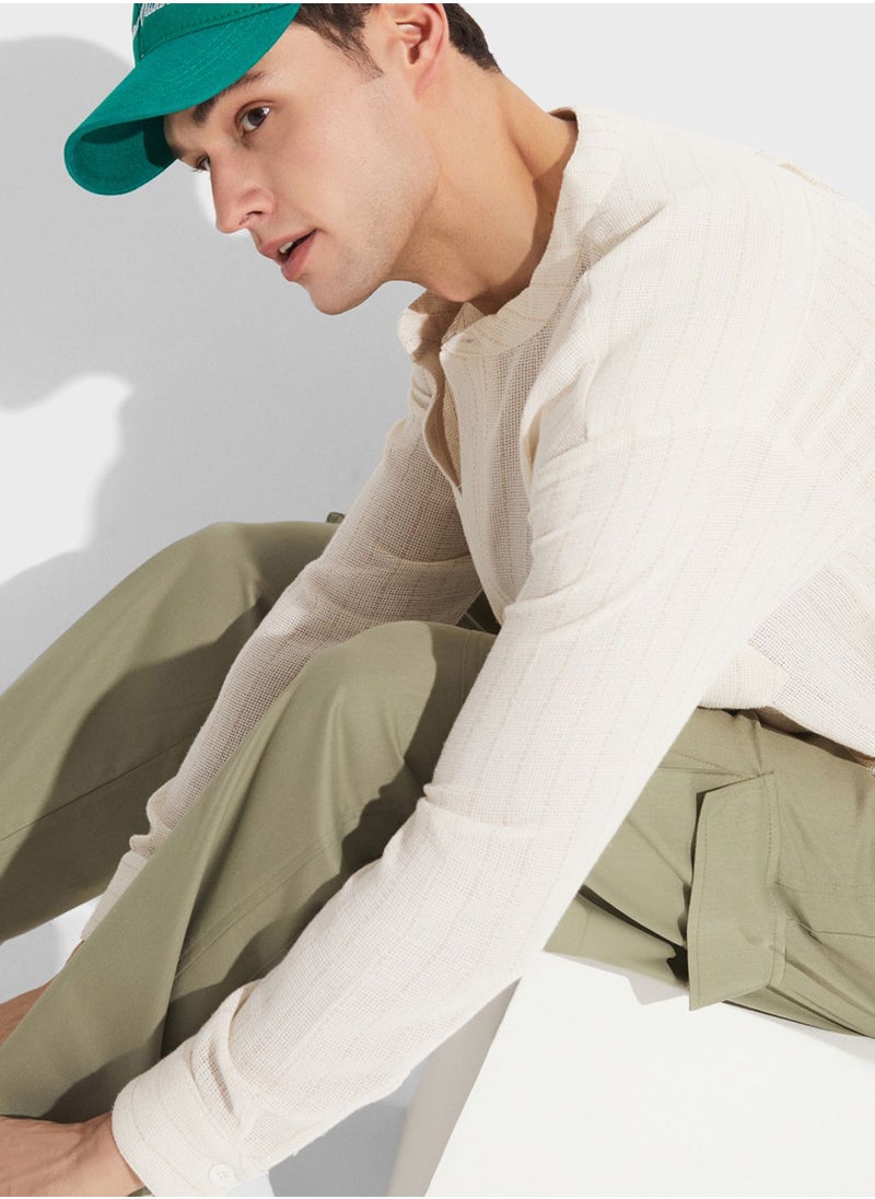 JUNE - Striped Grandad Collar Shirt - Image 1